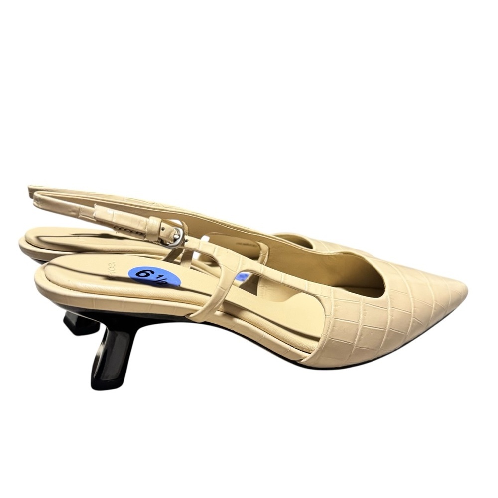 Vince Bianca Croc Leather Slingback Pump Pointy Toe Kitten Heel Size 6.5 NWT - Picture 4 of 7